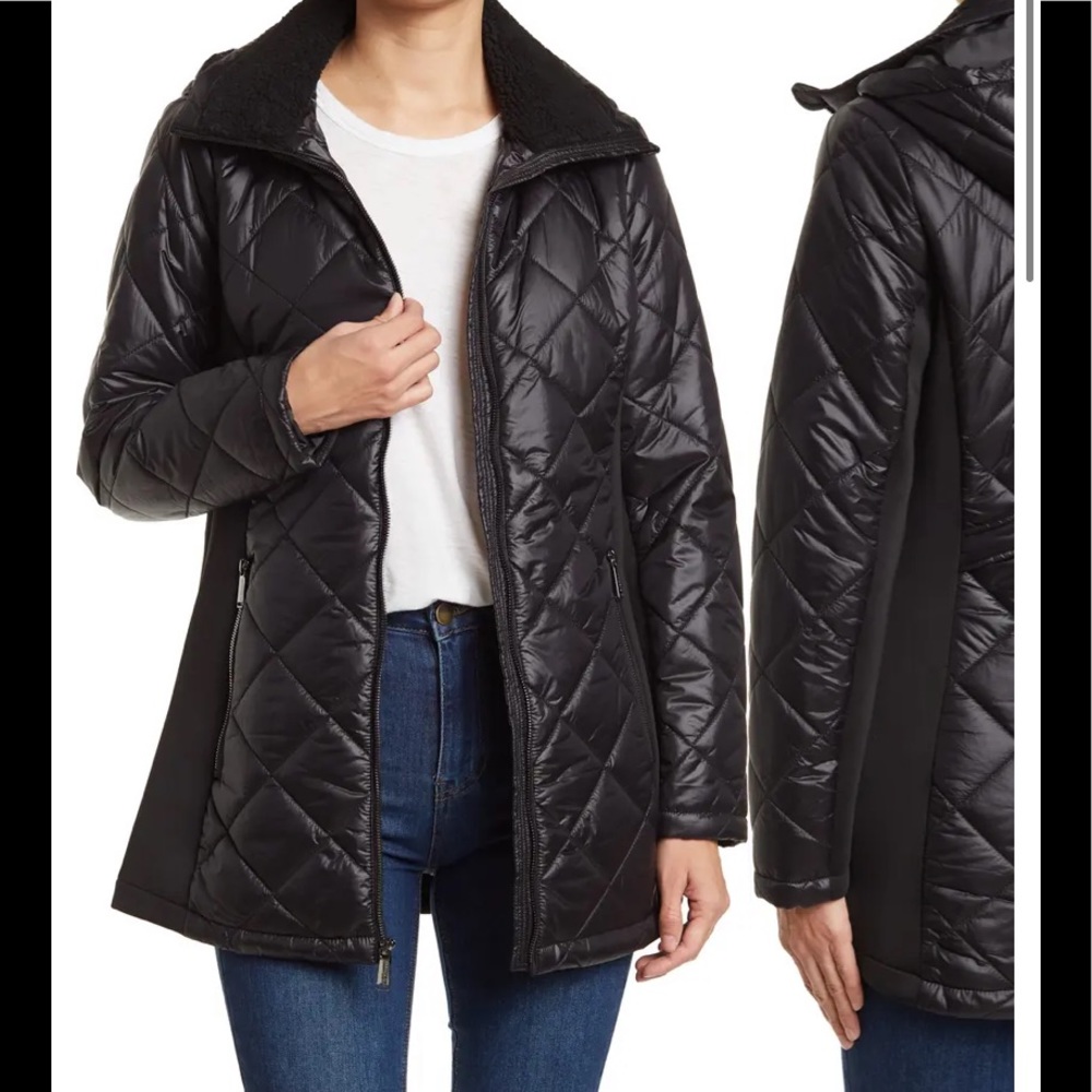 BCBGeneration Diamond Quilted Puffer Coat in Black